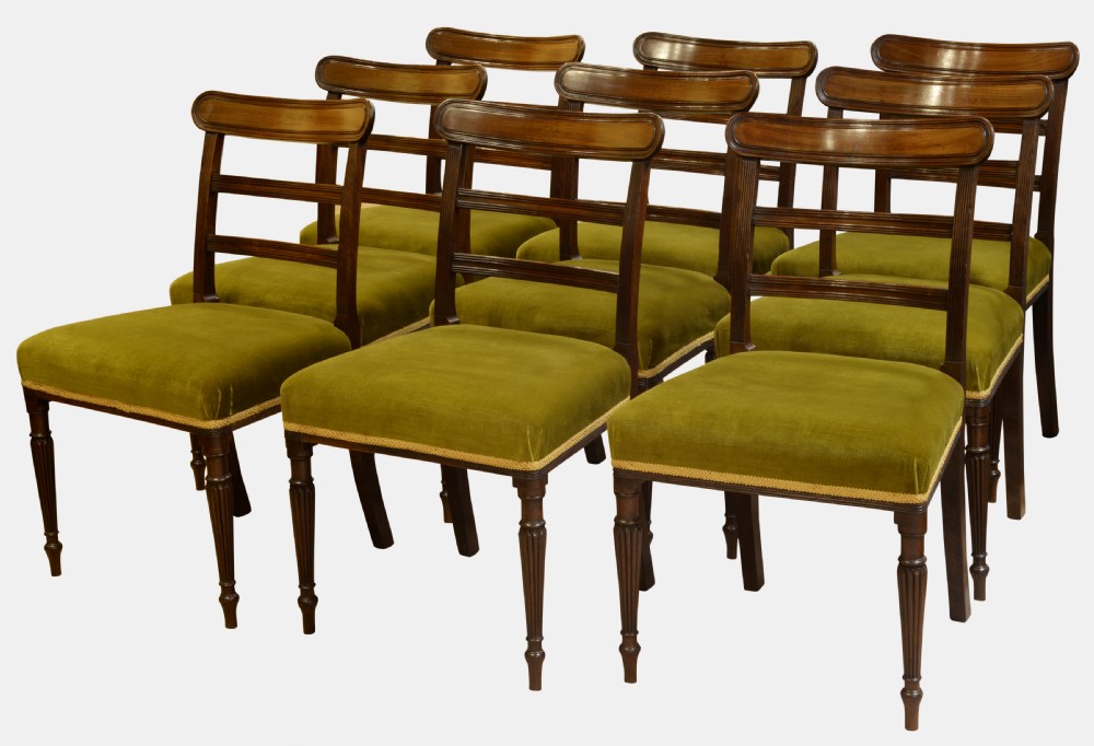Set of 9 Sheraton Mahogany Dining Chairs
