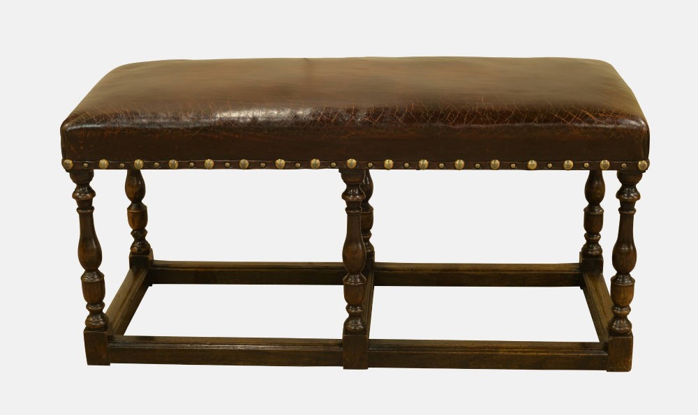 18th Century Oak Leather Topped Stool