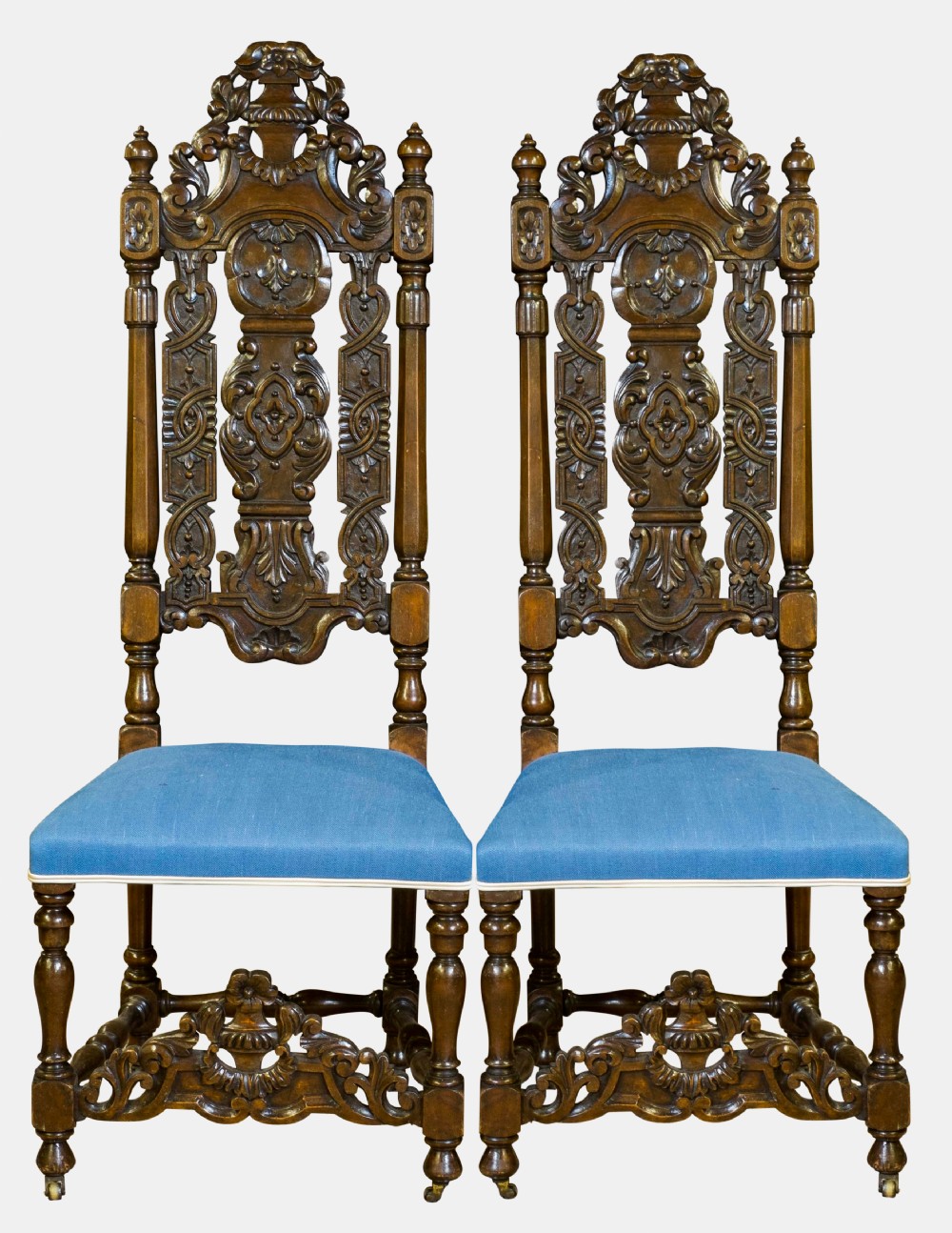 Pair of Carved Walnut High Back Chairs
