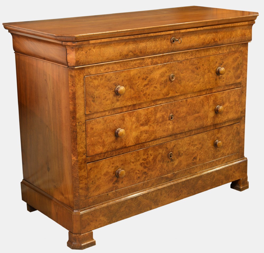 Oak Lined Burr Walnut Chest of Drawers