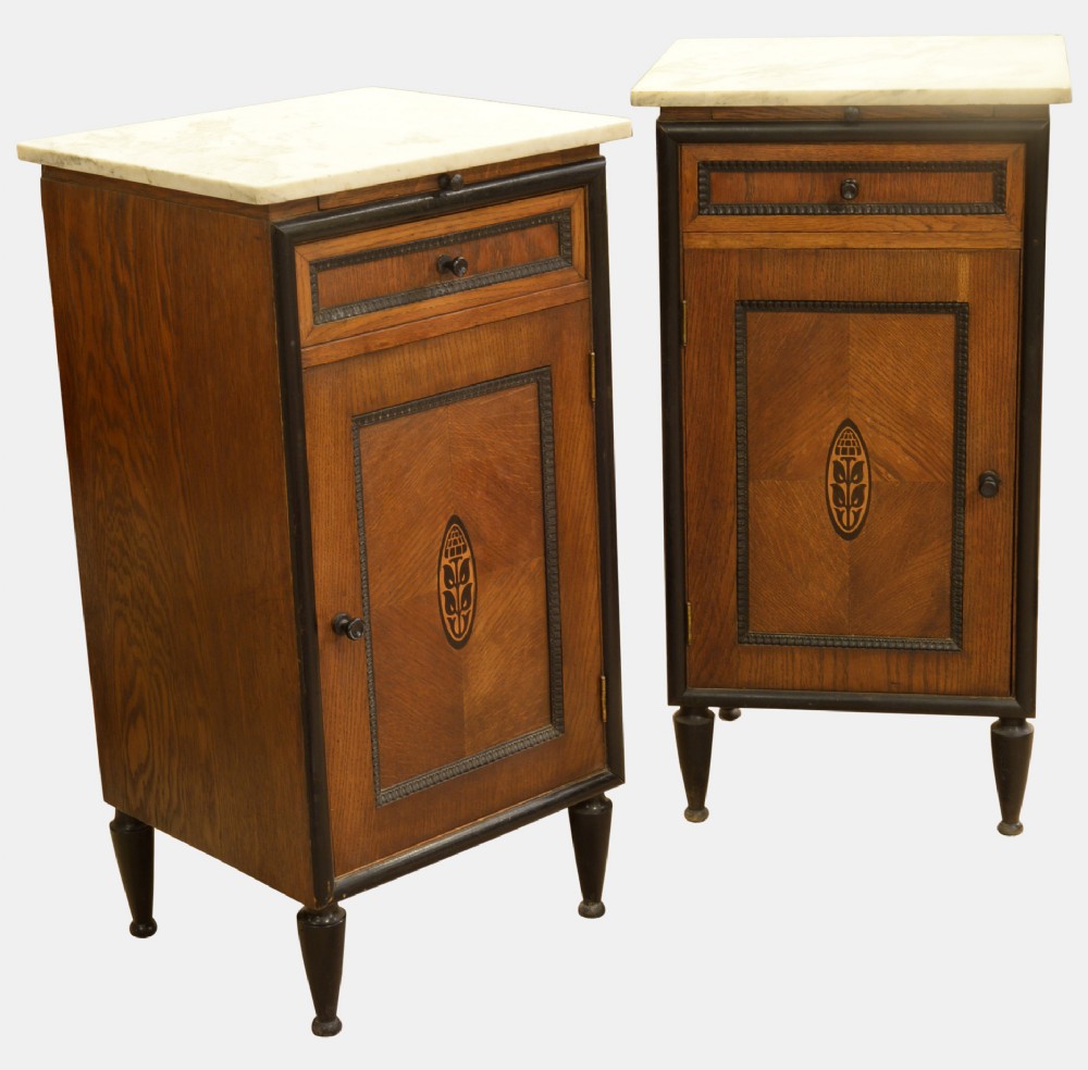 Pair of Continental White Marble Topped Bedsides