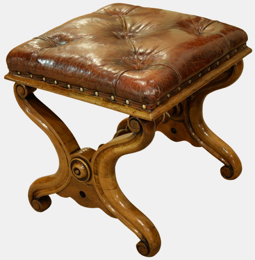 William IV Walnut & Leather Stool