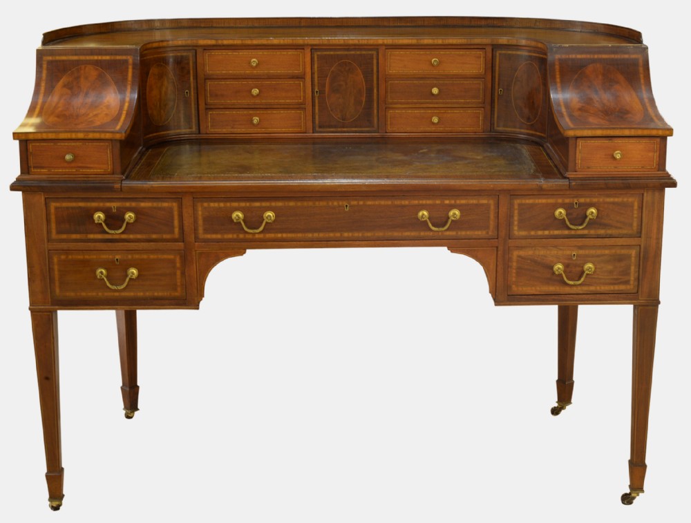 Inlaid Mahogany Sheraton Revival Carlton House Desk