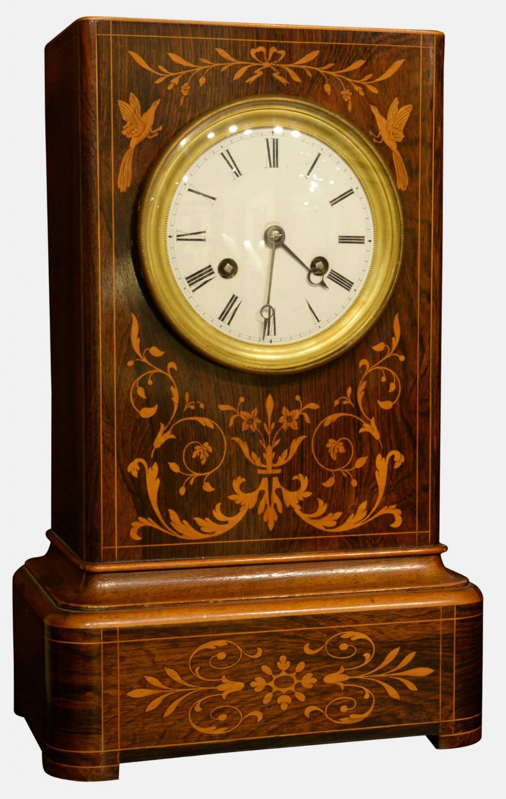 French Inlaid Rosewood Cased Mantle Clock
