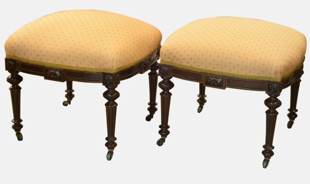 Pair of Rosewood Upholstered Stools