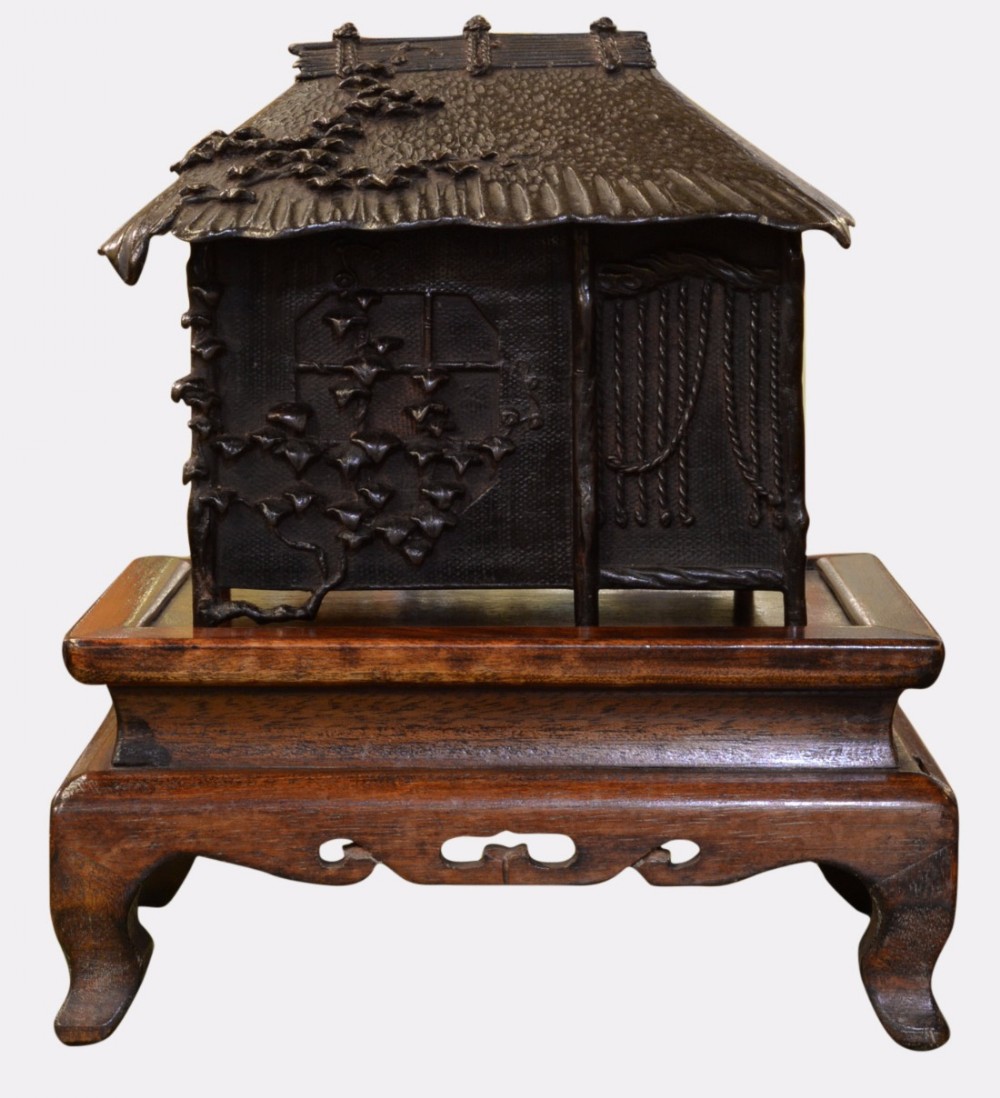 Meji Bronze Koro in Form of a Cottage