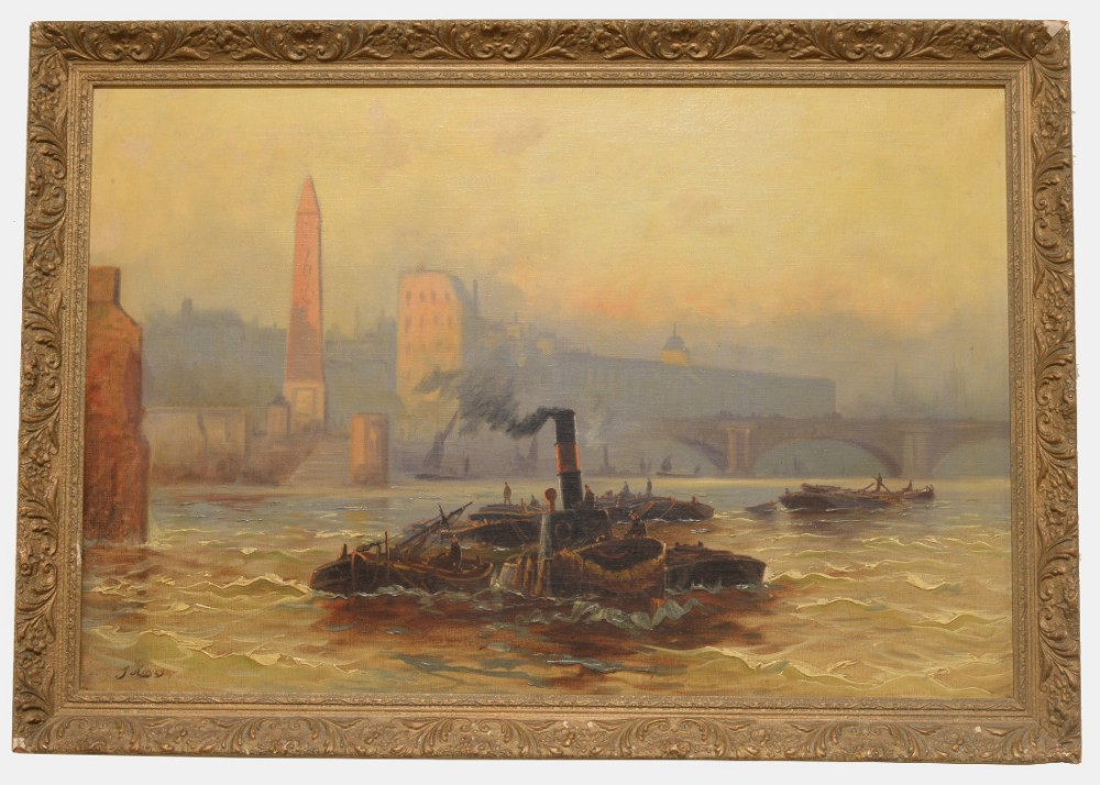 Oil Painting on Canvas of Tug Boat on Thames, London