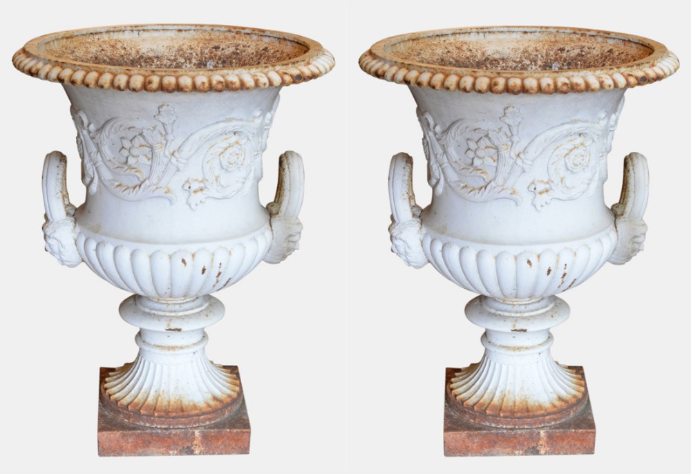 Pair of Coalbrookedale Style Cast Iron Garden Urns