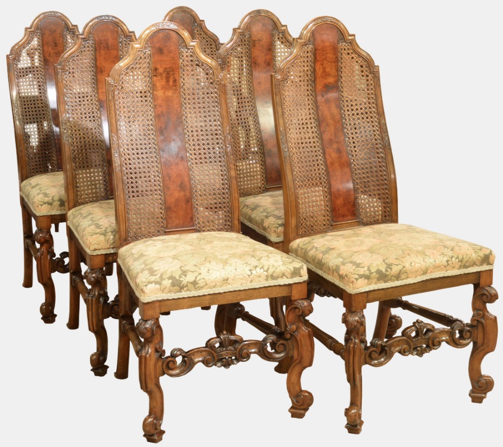 Set of 6 Walnut William & Mary Dining Chairs