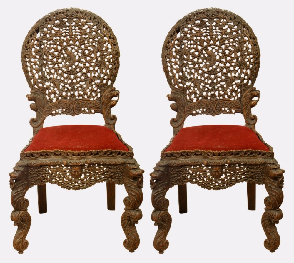 Pair of Anglo-Indian Hardwood Low Chairs
