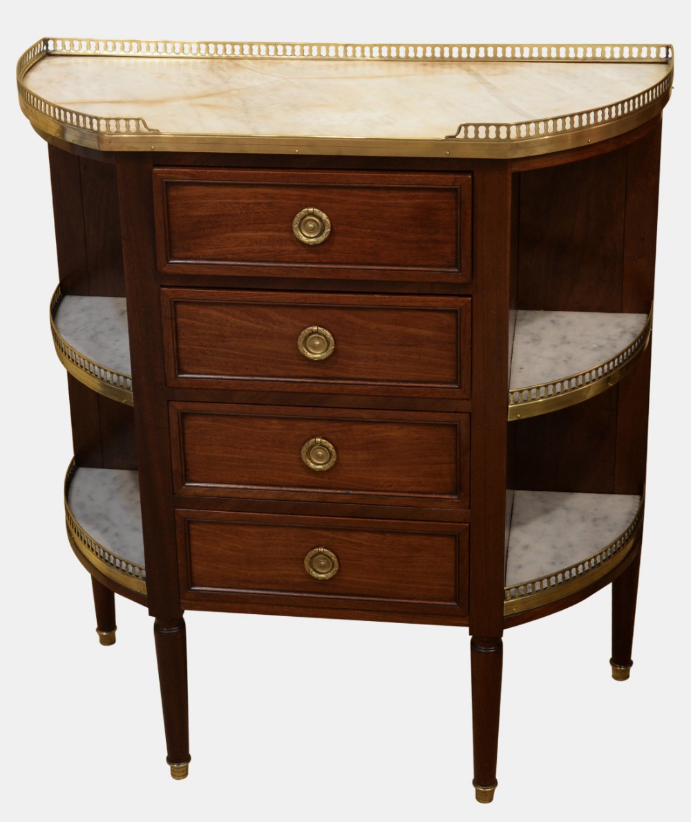 French Mahogany Marble & Brass Console Desserte
