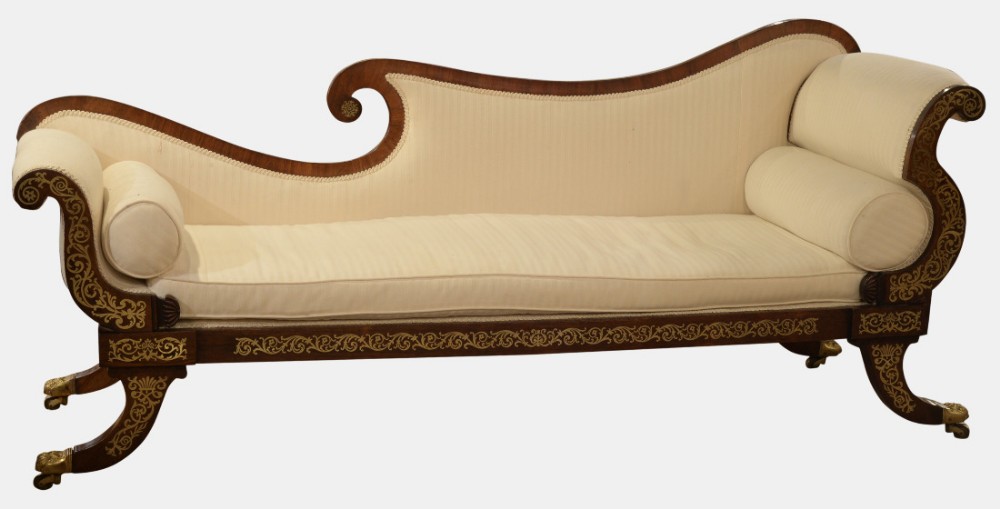Regency Rosewood Brass Inlaid Chaise Lounge