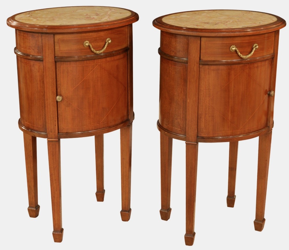 Pair of Mahogany Bedside Chests with Marble Tops