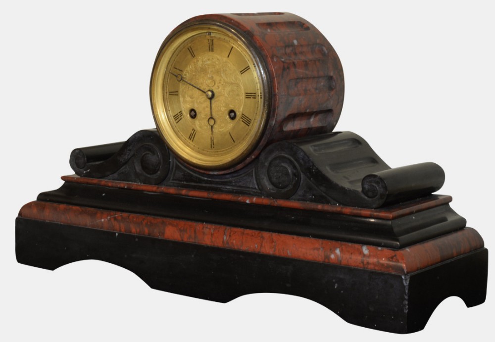 Rouge Marble & Slate 8 Day French Drumhead Clock