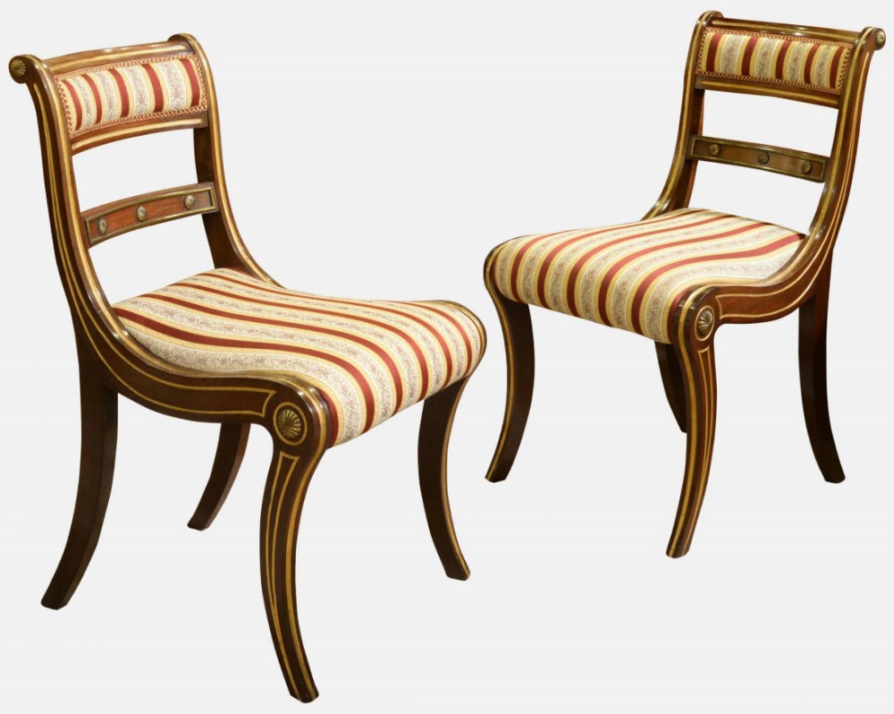 Pair of Regency Mahogany & Parcel Gilt Sabre Chairs