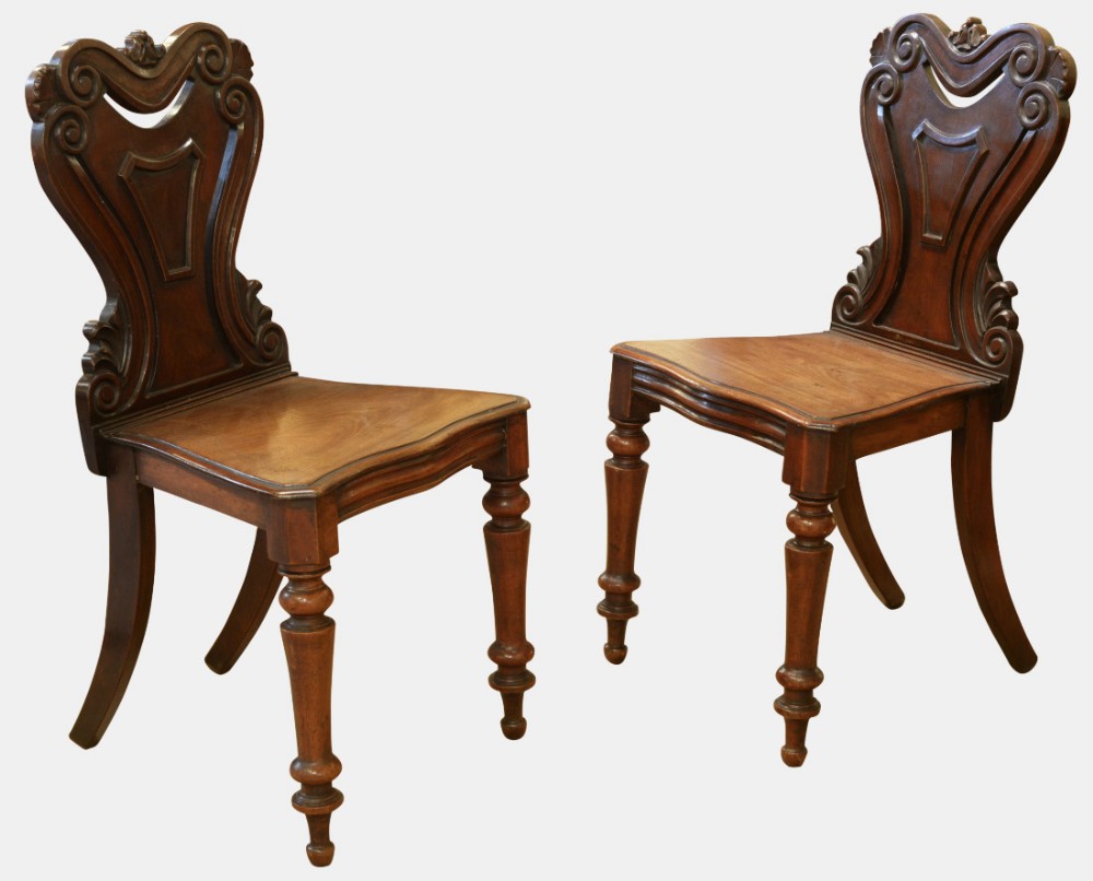 Pair of Late Regency Mahogany Hall Chairs