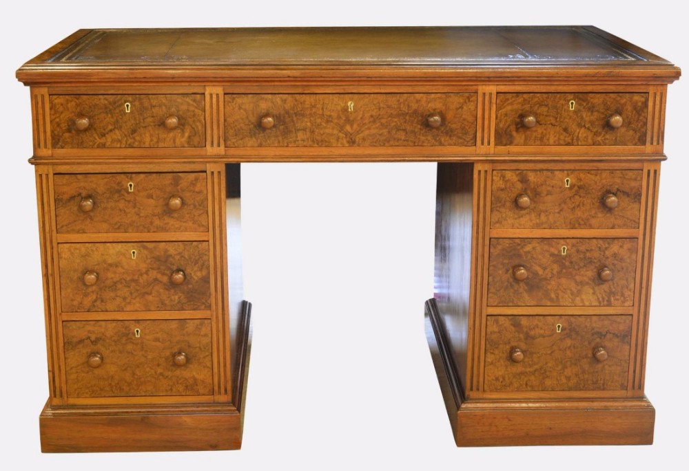 Victorian Walnut & Burr Walnut Pedestal Desk
