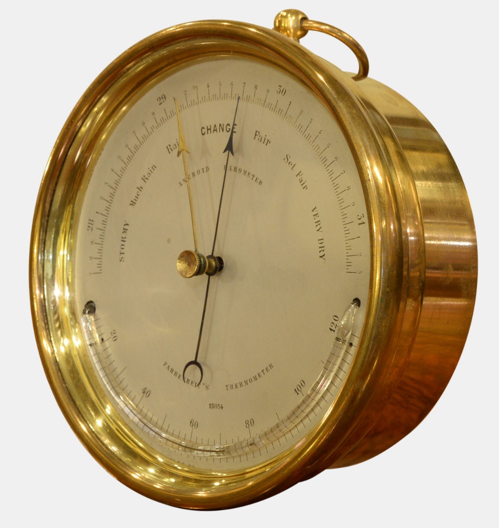 Victorian Vickie Style Brass Cased Aneroid Barometer