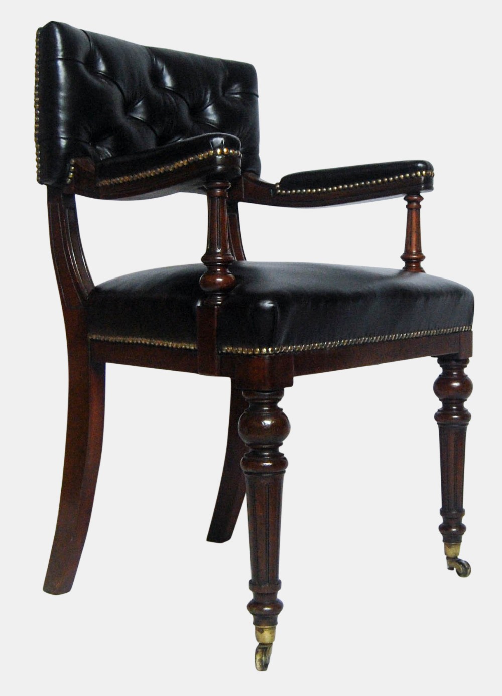 Late Victorian Mahogany & Leather Open Armed Desk Chair