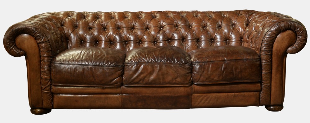 Large 3 Seater Leather Chesterfield Sofa