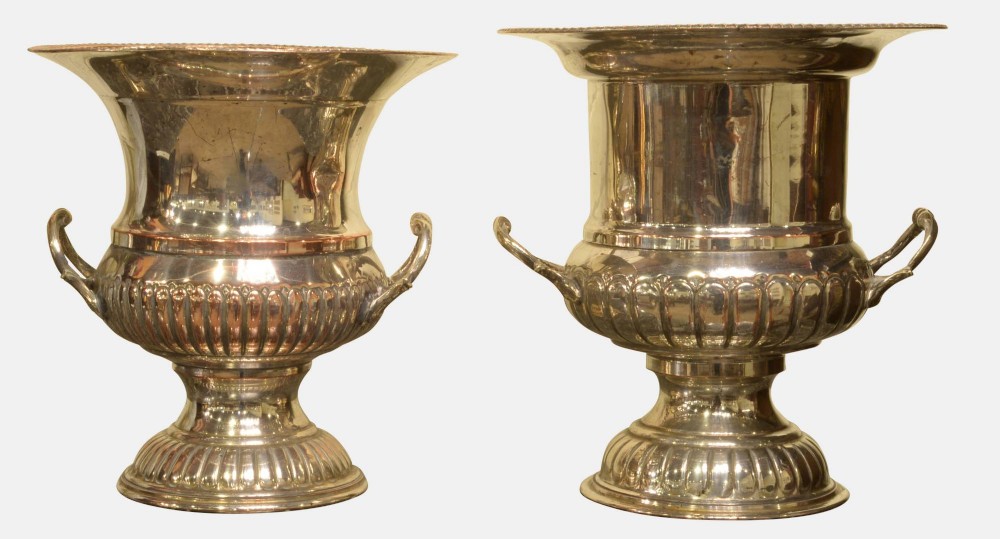 Near Pair of Antique Silver Wine Coolers/Vases