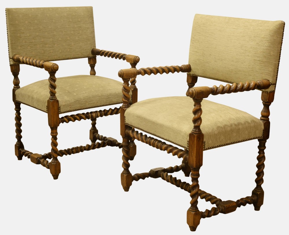 Pair of 17th Century Style Elbow Chairs
