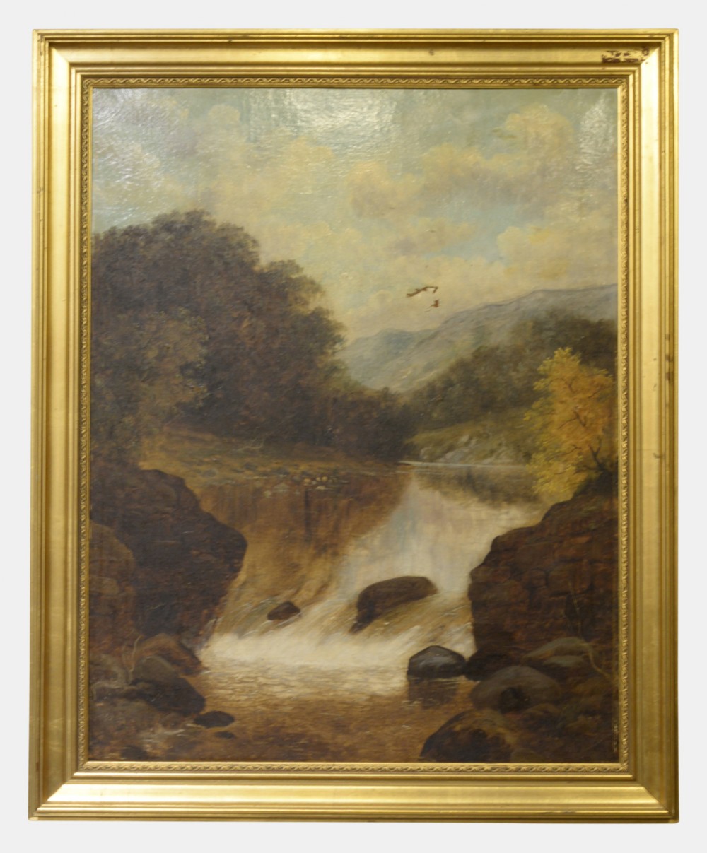 19th Century Oil on Canvas of a Waterfall