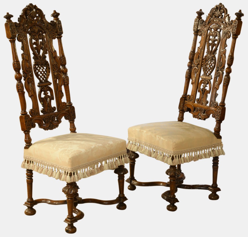 Pair of Caned Walnut High Back Chairs