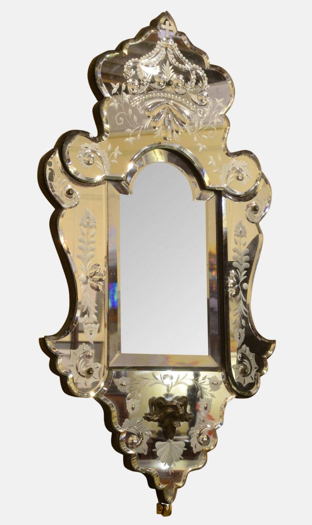 19th Century Italian Etched Glass Girandole Sconce Mirror