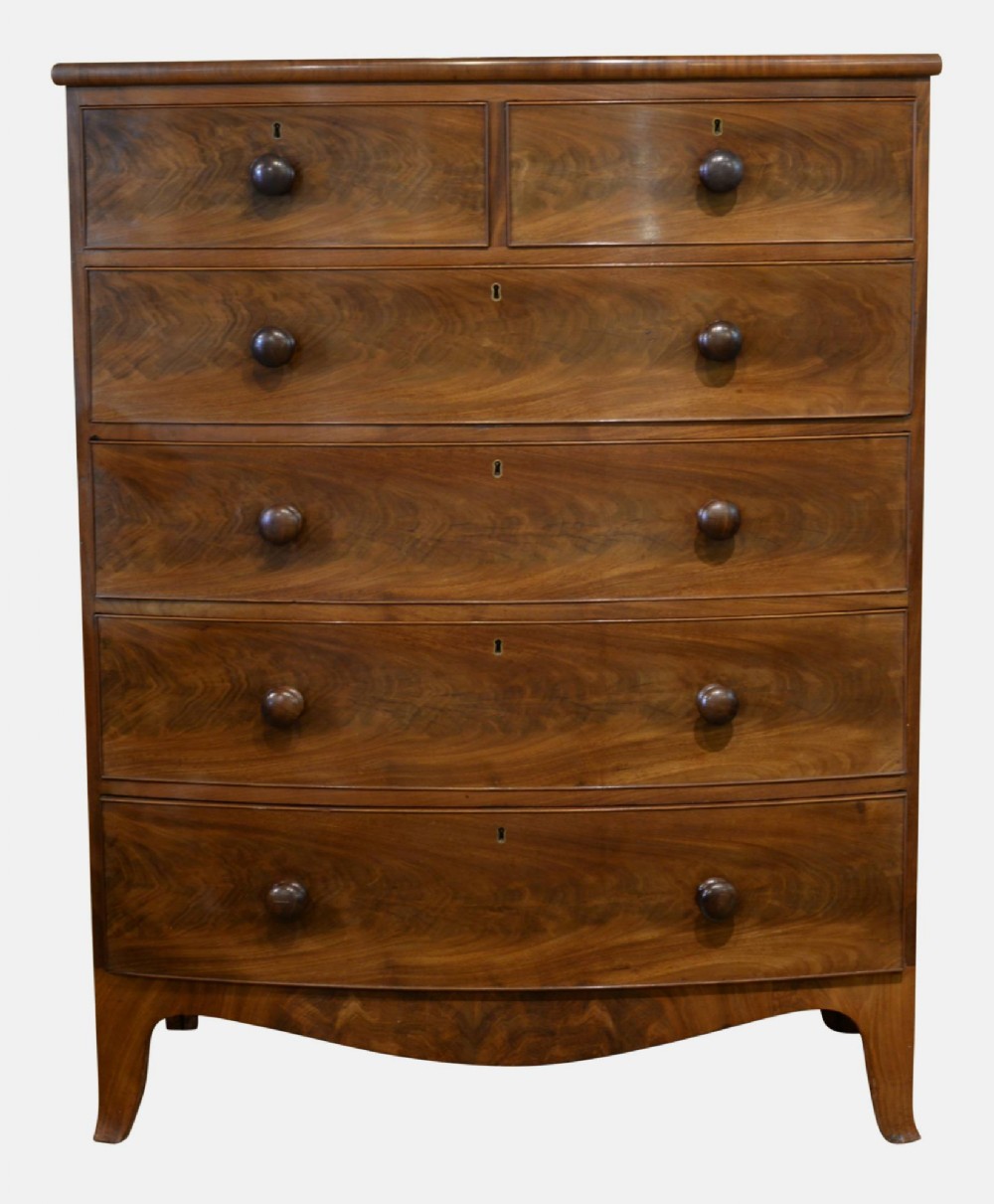 19th Century Tall Mahogany Bow Chest of Drawers