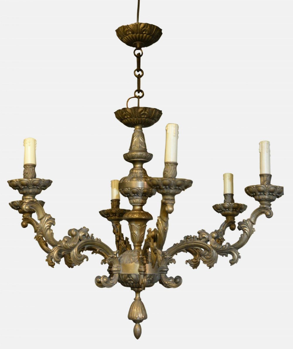 Heavy French Cast Brass 6 Branch Chandelier