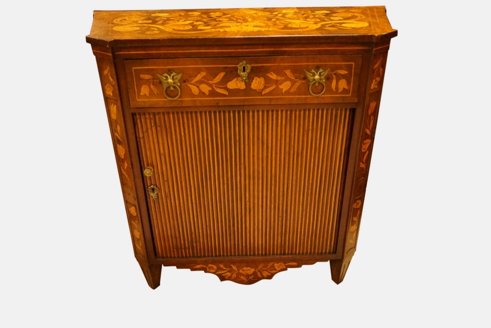 Dutch Marquetry Tambour Fronted Cabinet