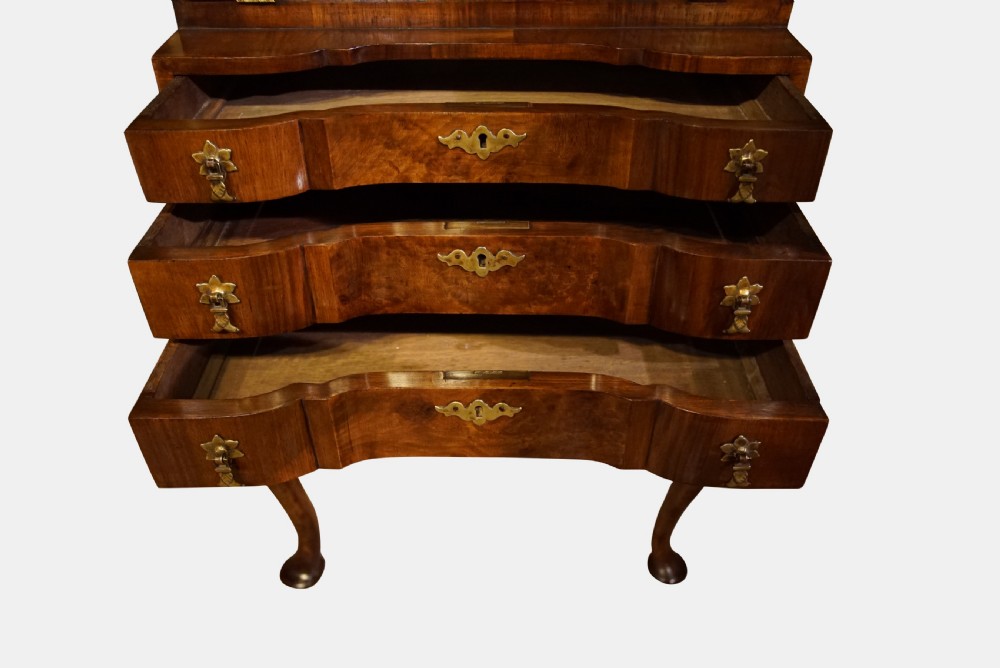 A Burr & Figured Walnut Queen Anne Style Bureau-Bookcase View II