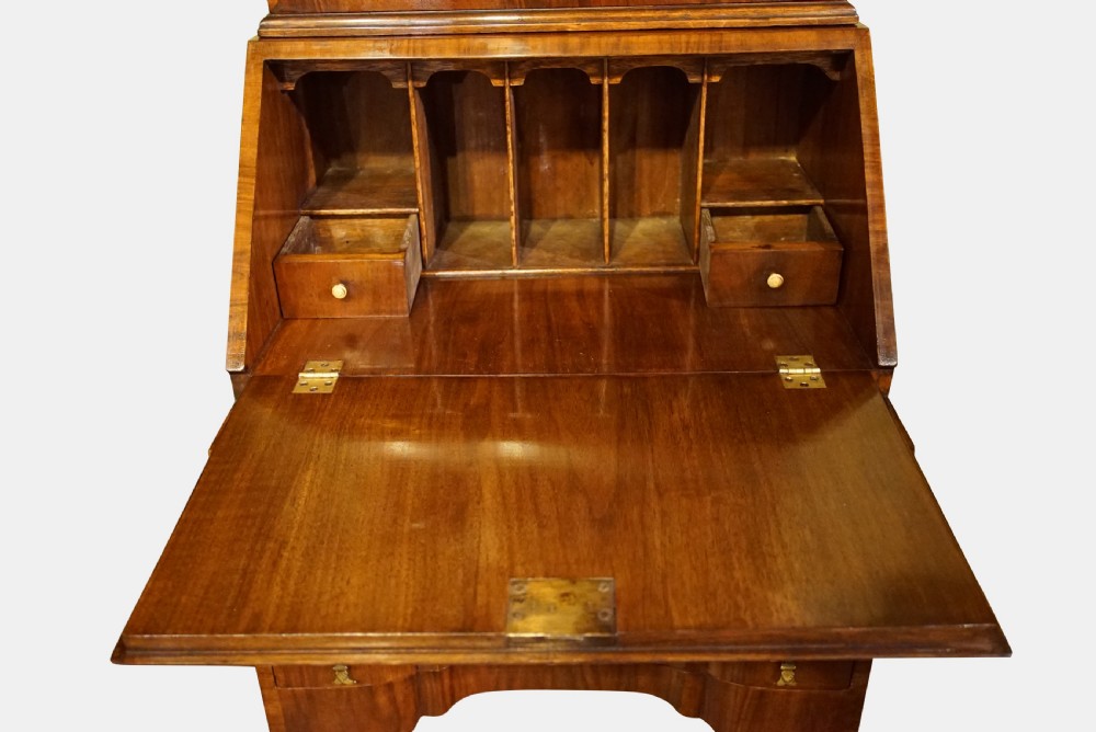 A Burr & Figured Walnut Queen Anne Style Bureau-Bookcase View V