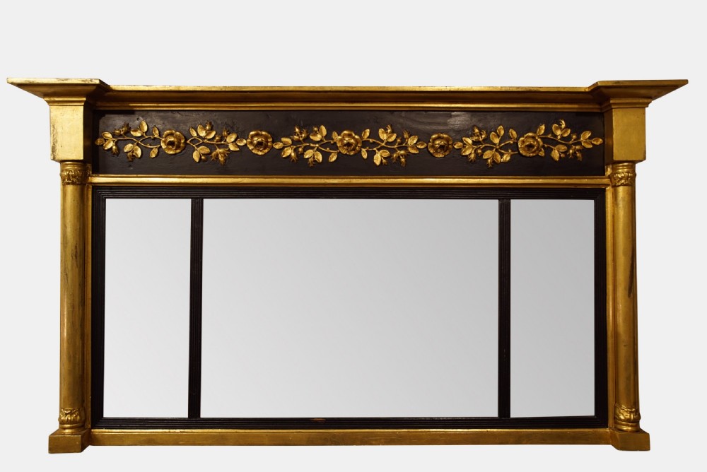 19thC Giltwood & Ebonised Overmantel Mirror