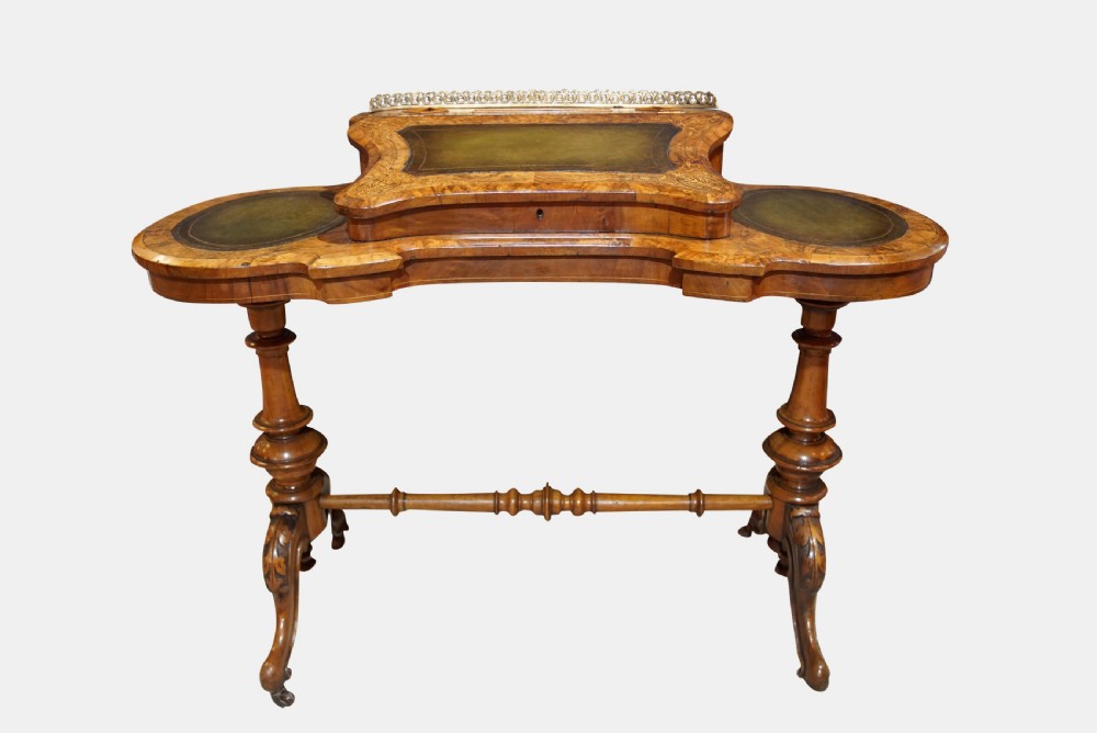Victorian Inlaid Walnut Kidney-Shaped Desk