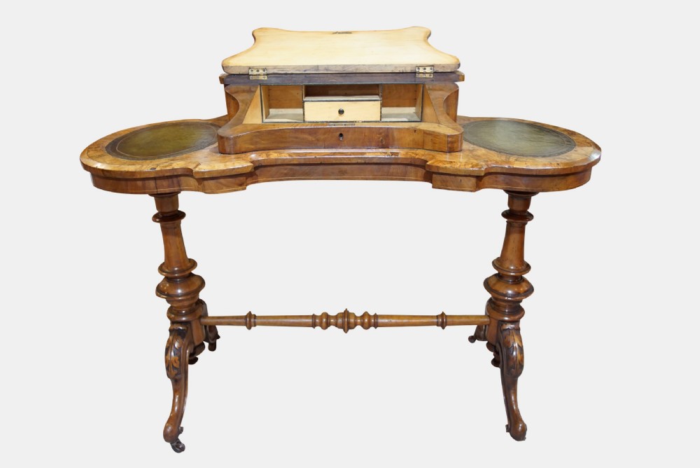 Victorian Inlaid Walnut Kidney-Shaped Desk View II