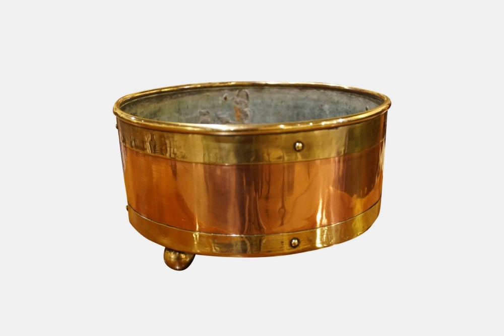 Copper and brass bound table jardiniere