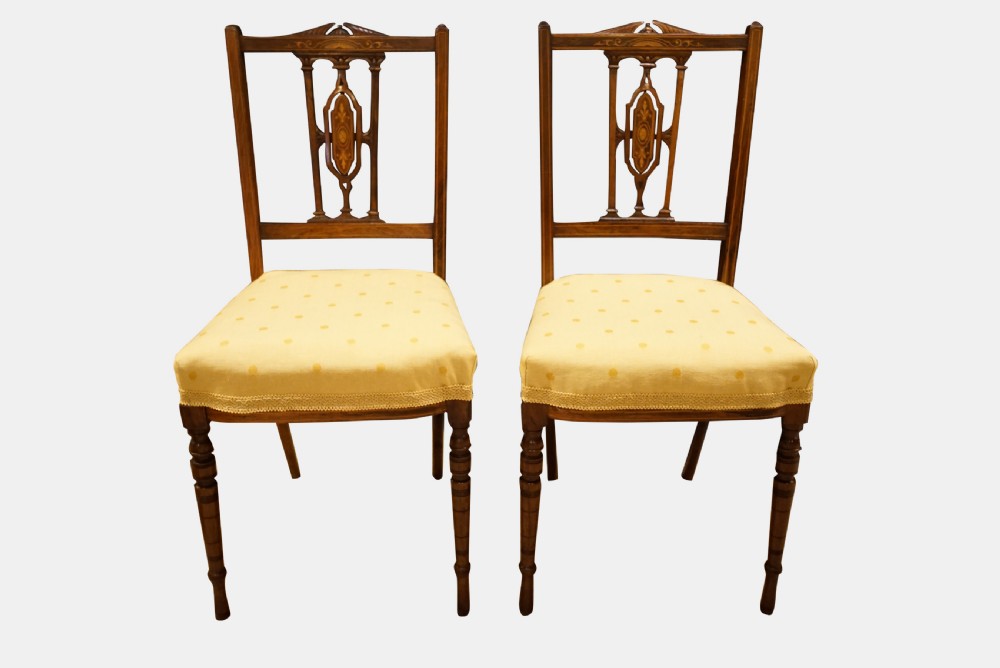  Pair of Edwardian Rosewood inlaid Hall Chairs