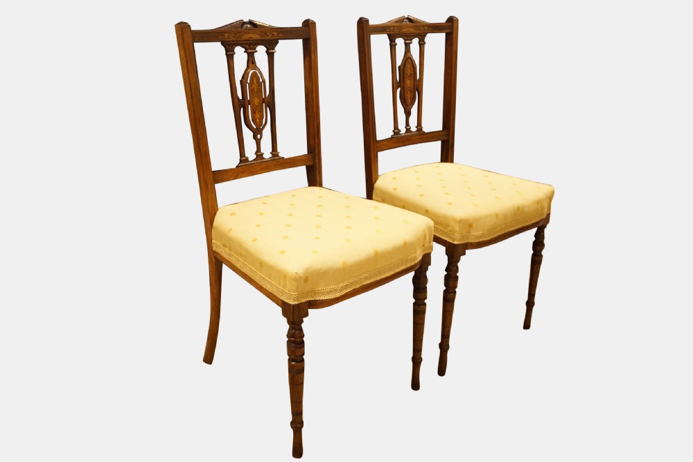  Pair of Edwardian Rosewood inlaid Hall Chairs View II