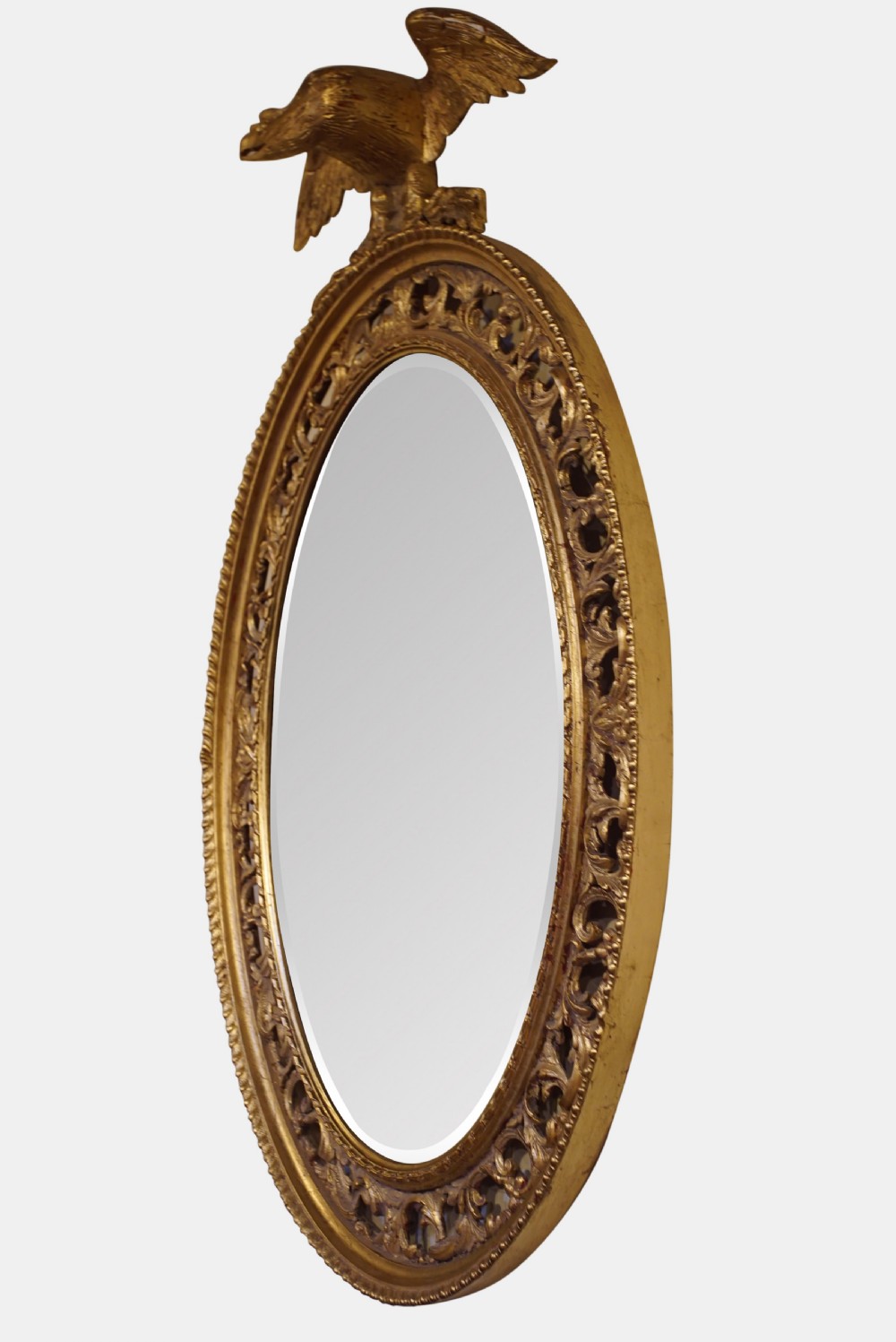 9thC Oval Gilt Mirror with Decorative Border & Eagle Surmount View IV