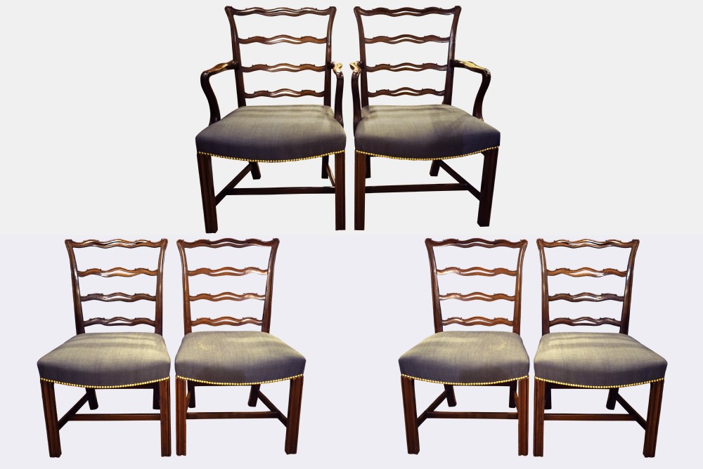  4 Mahogany Ladder Back Chairs and 2 Carvers








6 Mahogany Ladder Back Dining Chairs