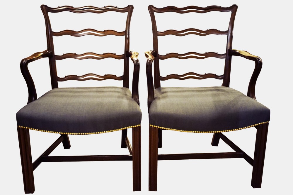  4 Mahogany Ladder Back Chairs and 2 Carvers








6 Mahogany Ladder Back Dining Chairs View III