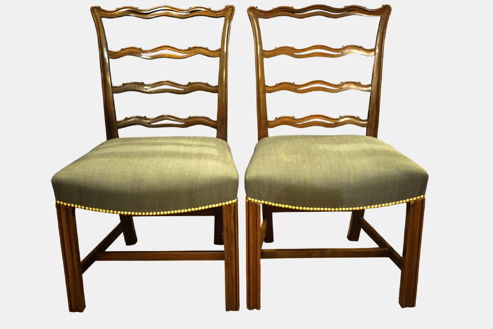  4 Mahogany Ladder Back Chairs and 2 Carvers








6 Mahogany Ladder Back Dining Chairs View IV