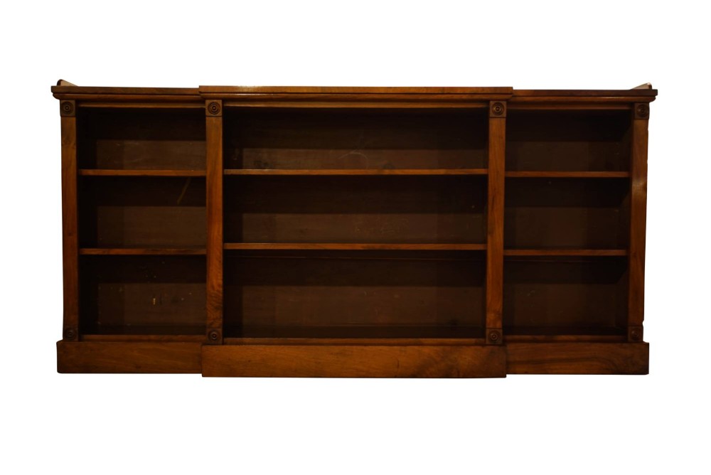 19thc Walnut Breakfront Dwarf Open Bookcase