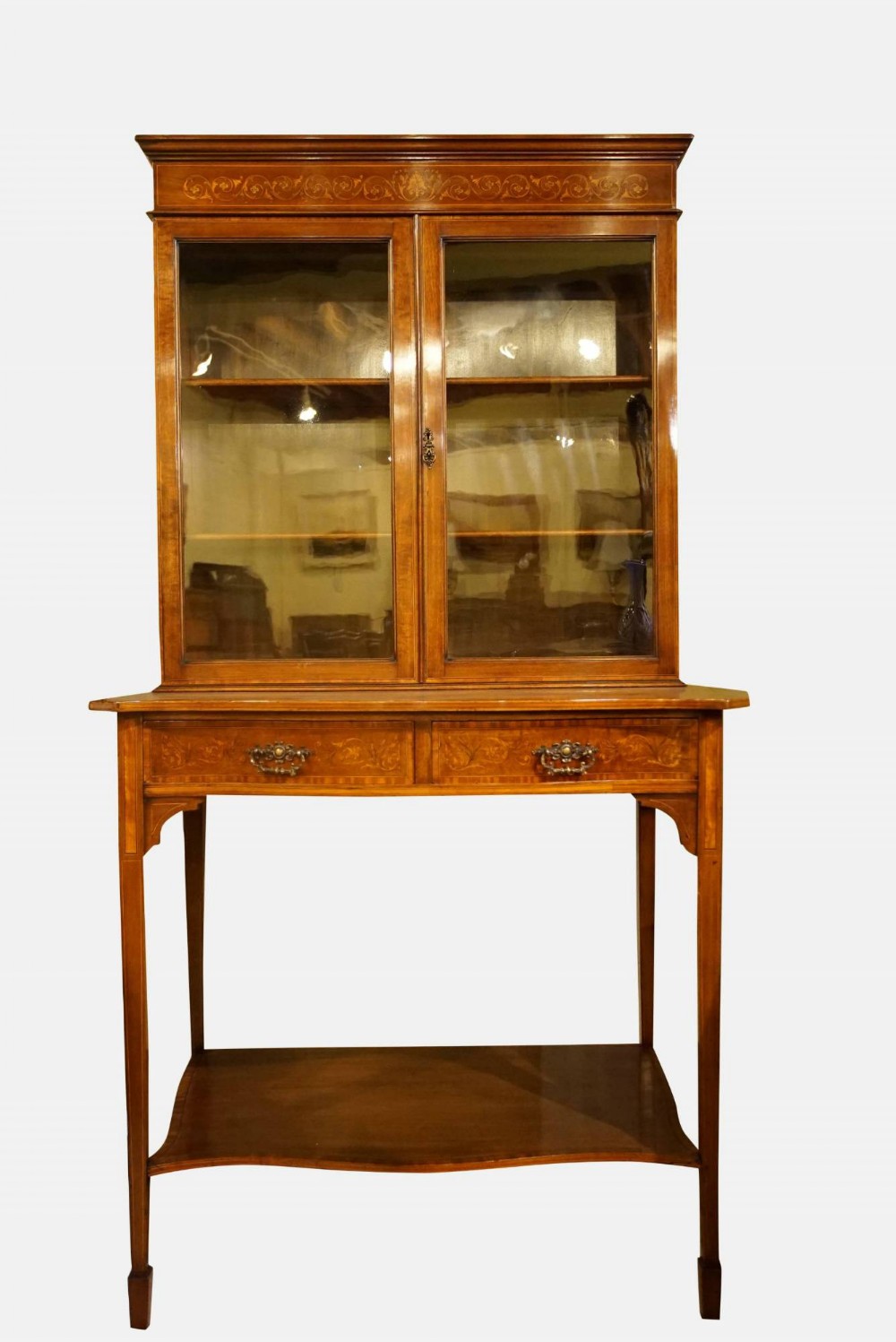 A Mahogany & Marquetry Cabinet on Stand