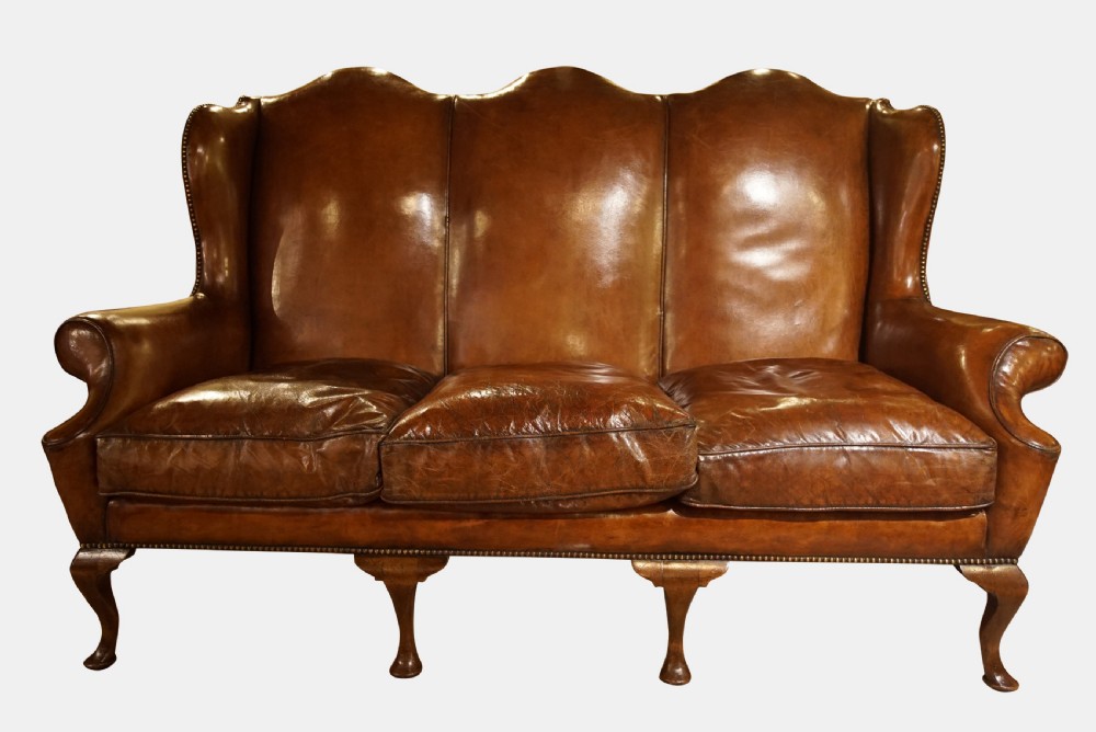 Triple Back Leather Settee C1910
