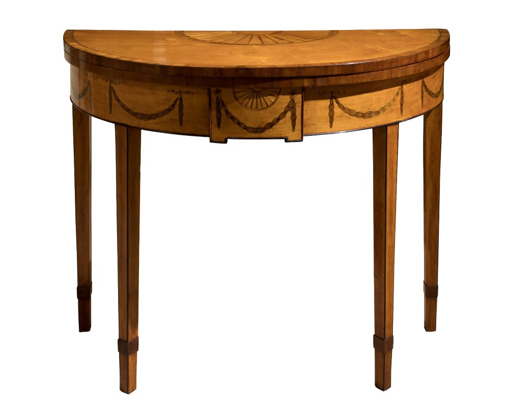 George III Satinwood Demi-Lune Card Table