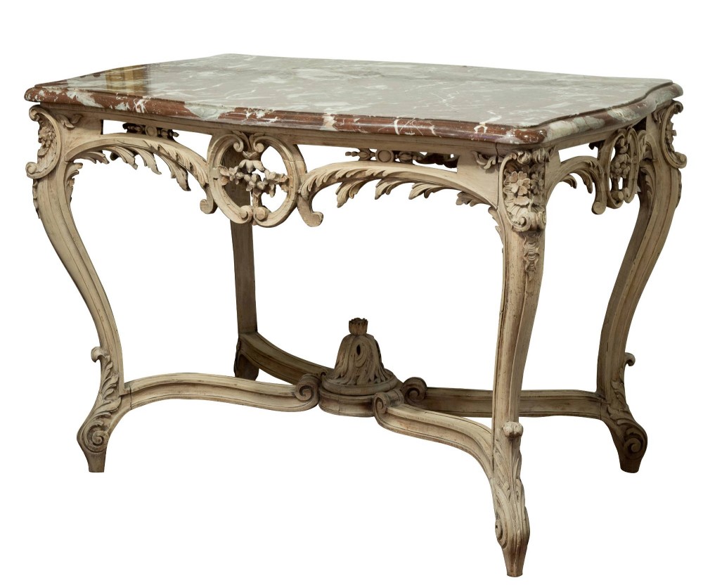 French Louis XV Marble Centre Table with Rosso Breccia Marble Top