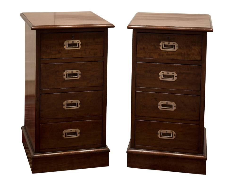 Pair of military style bedside chests C1900